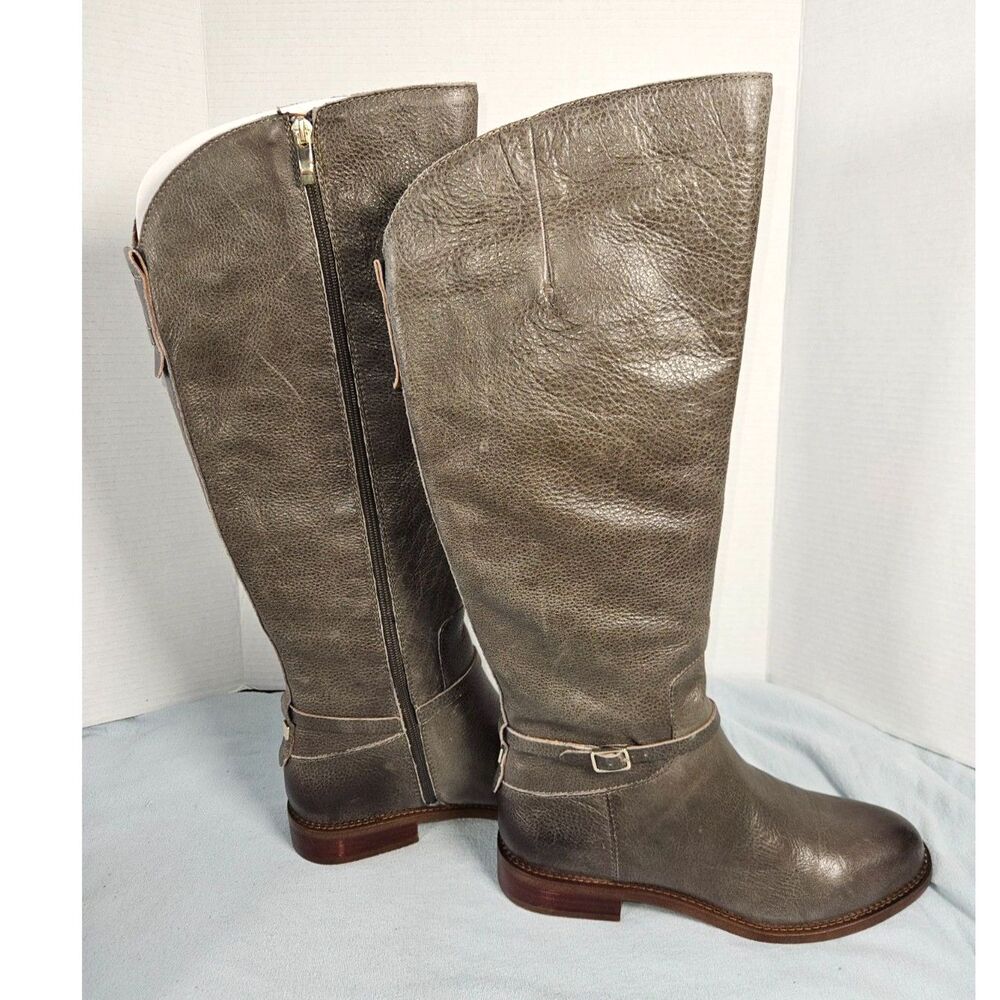 Franco Sarto Haylie Iron Gray Leather Knee High Riding Boots Size 10M